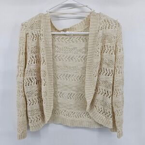 Cloud Chaser Cardigan Womens XL Cream Crochet Open Front Pointelle Knit Shrug